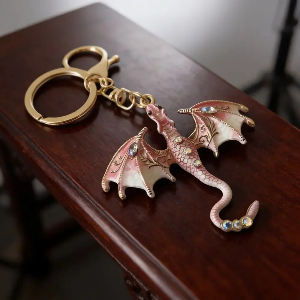 Pink and Gold Fantasy Western Dragon Keychain
